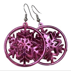 Hot Pink Snowflake Dangle Earrings